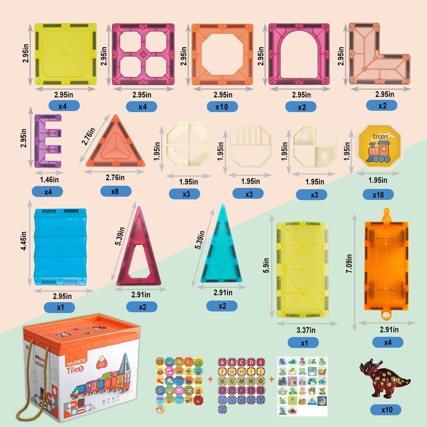 BUBUQE Magnetic Tiles Building Blocks with 4 Cars Magnet Train Set for Kids Construction STEM Toy Preschool Educational Creativity Learning Brithday Gift for Girls Boys Toddlers 3 4 5 6 7 8