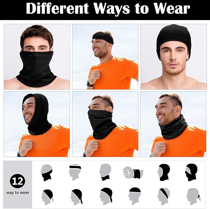 Geyoga 12 Pieces Winter Face Mask for Men UV Protection Mask Sunscreen Breathable Windproof Neck Gaiters Scarf Fishing Cycling Running (Black)