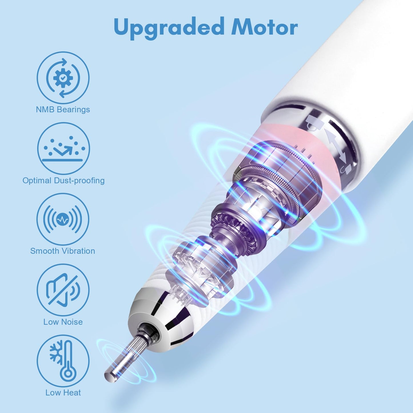Makartt Cordless Electric Nail Drill, 30,000RPM E File for Acrylic & Gel Removal, 8.5H Battery, Quiet, LCD Display, Portable Nail Drill for Beginners & Nail Techs, Perlarie Pearly Pink