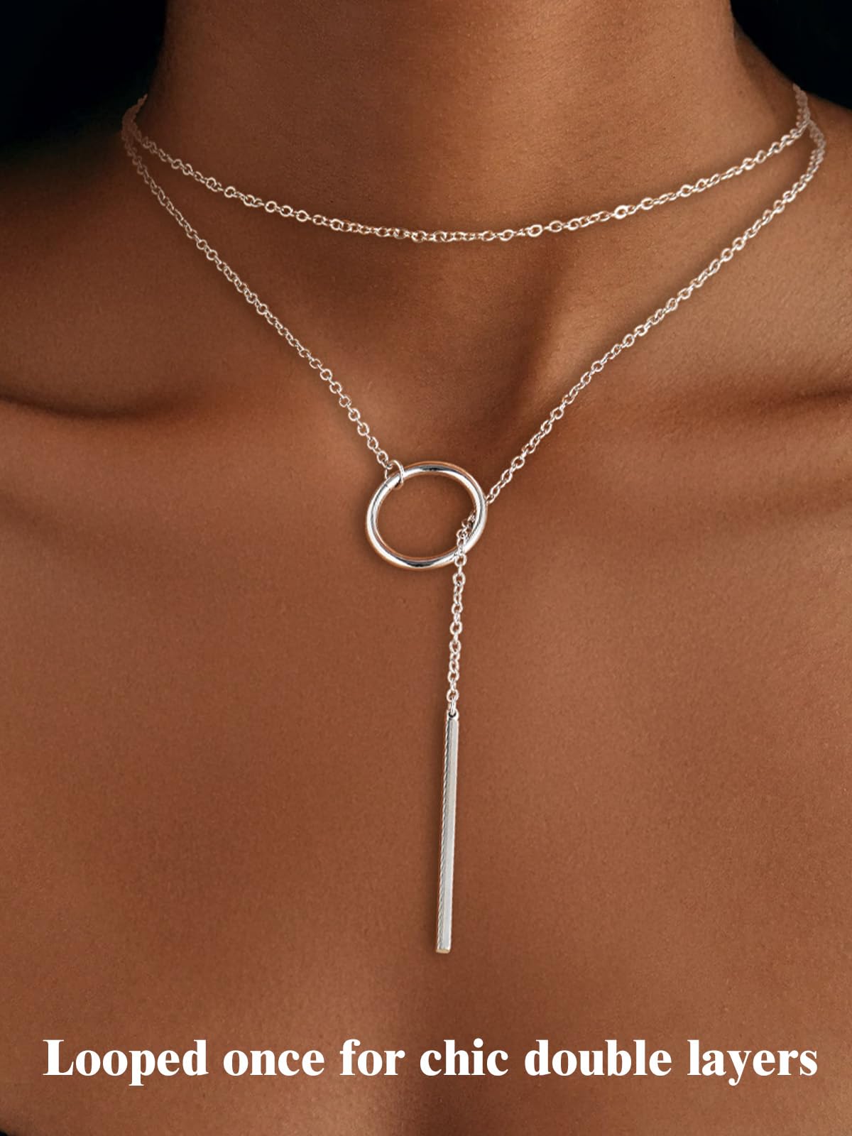 FOCALOOK Long Necklaces for Women Drop Vertical Bar Pendant Lariat Y Necklace 28inch/73cm
