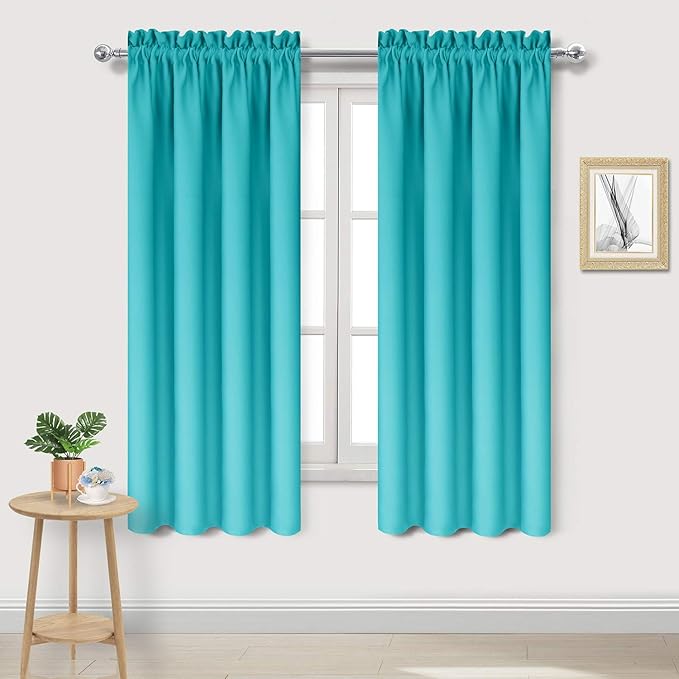 DWCN Blackout Curtains – Thermal Insulated, Energy Saving & Noise Reducing Bedroom and Living Room Curtains, Turquoise, W 42x L 63 Inch, Set of 2 Rod Pocket Curtain Panels