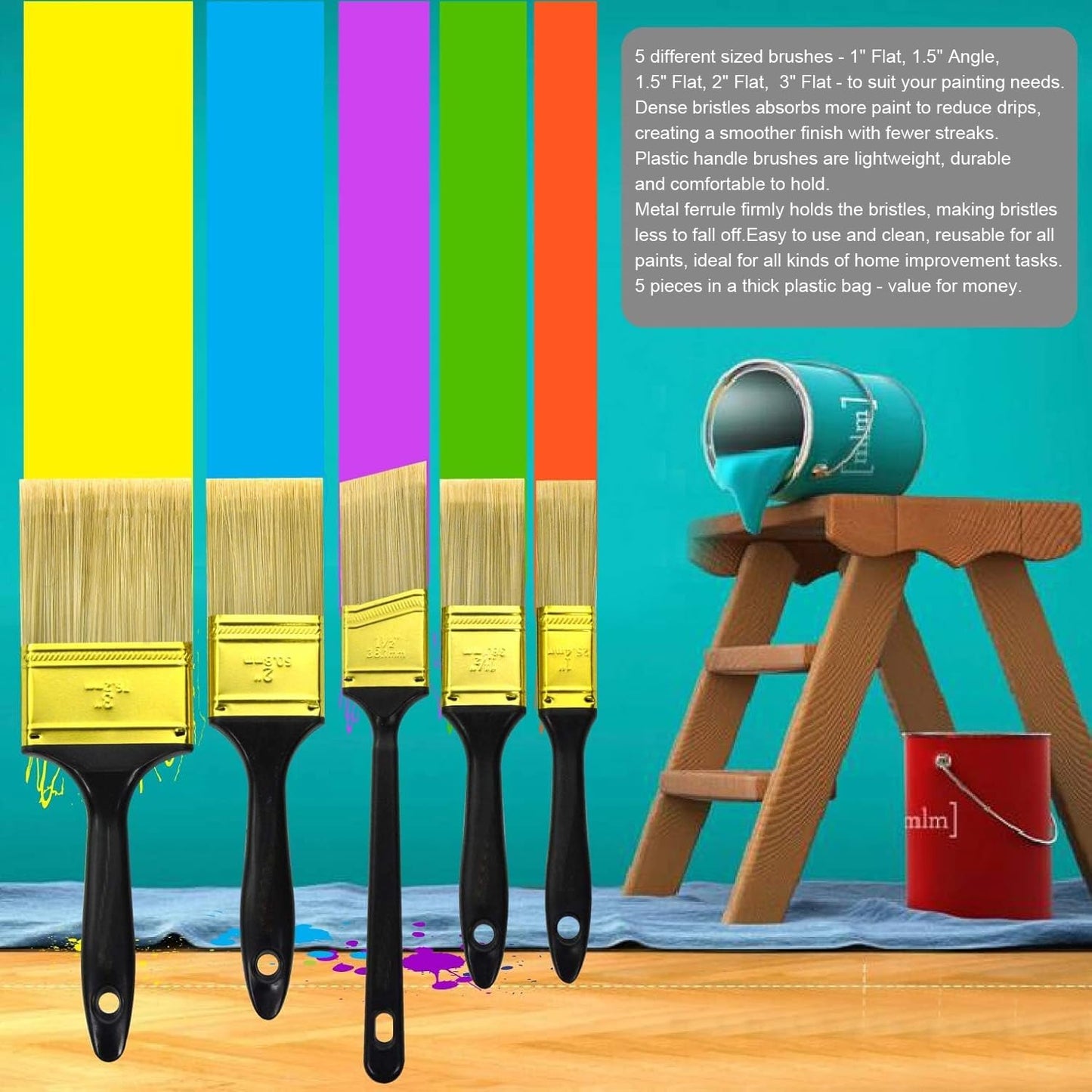 Great Andrew Paint Brushes, 30 PCS Great Value Multi use(3" 2" 1.5" 1" Flat &1.5" Angled) Paint Brush Pack, Paint Brushes Set for Home Furniture Fences Wall Trim
