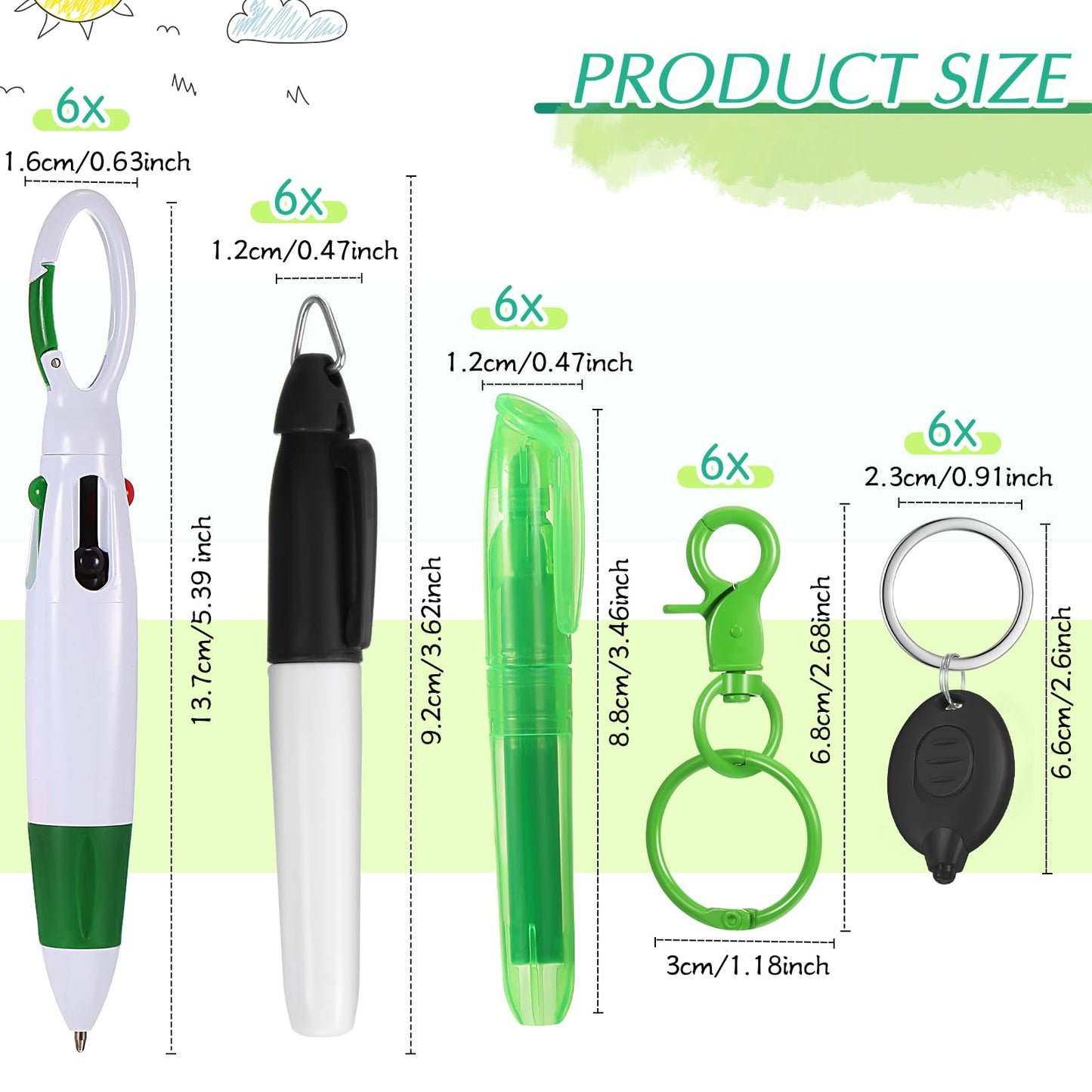 Chinco 30 Pcs Retractable Shuttle Pen Clip with Mini Highlighter Nurse Badge Pen Neon Marker LED Keychain Ring Clip (Plain, Mix Color)