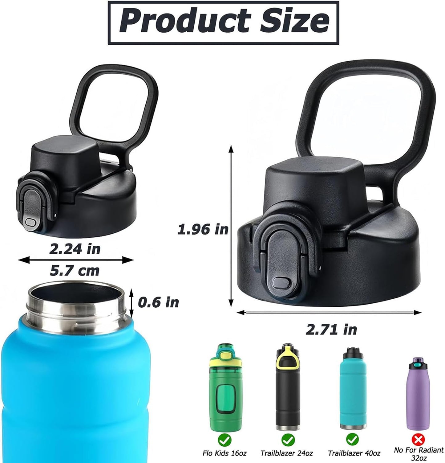 4 Pcs Water Bottle Lid Replacement for Contigo Water Bottles 20oz 24oz and 32oz,Auto Spout Lid Fit for Bubba Water Bottle with Button Lock,BPA-Free,Leak-Proof ﻿