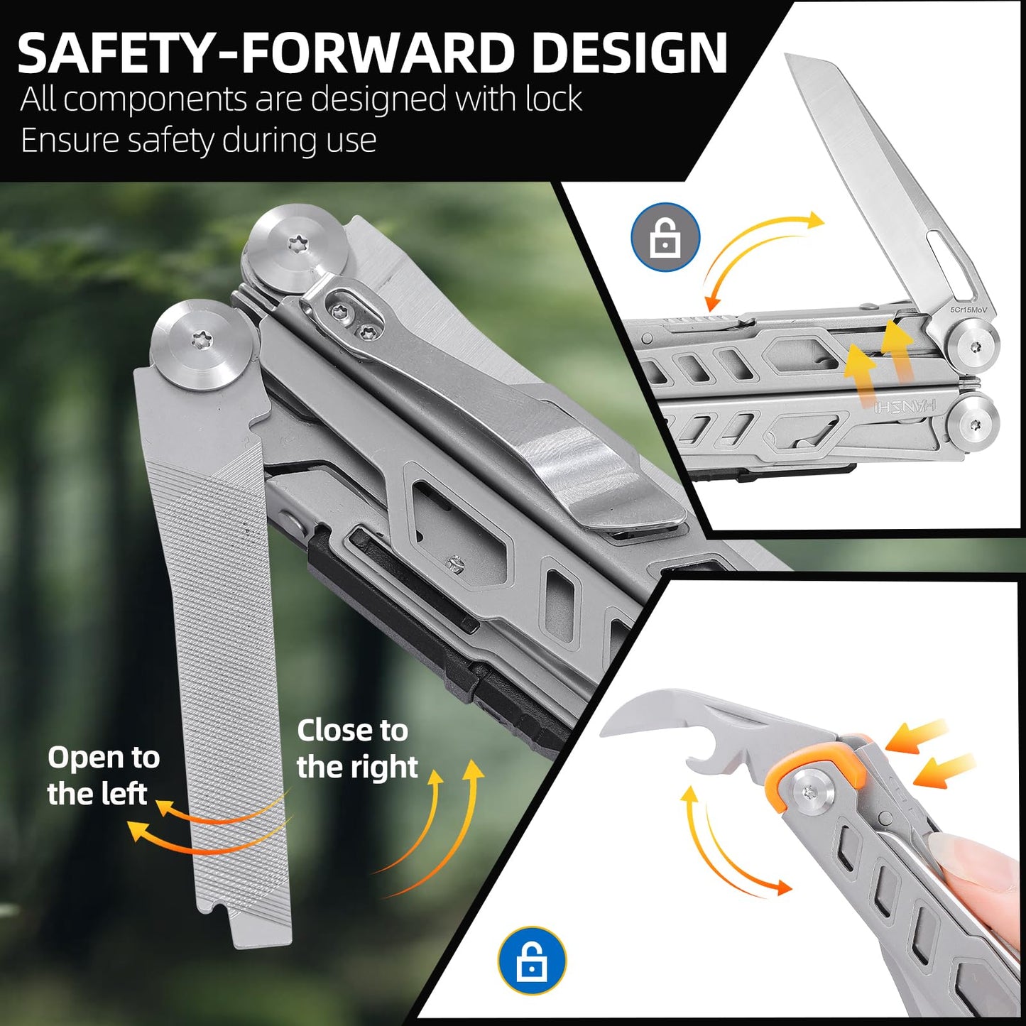 HANSHI Multitool Pliers, 22-in-1 YG10 Tungsten Steel Multi Tool with Scissors,Replaceable Wire Cutters, Flint, Window Breaker, Back Clip,Ideal for Camping, Survival and Gift(Silver)