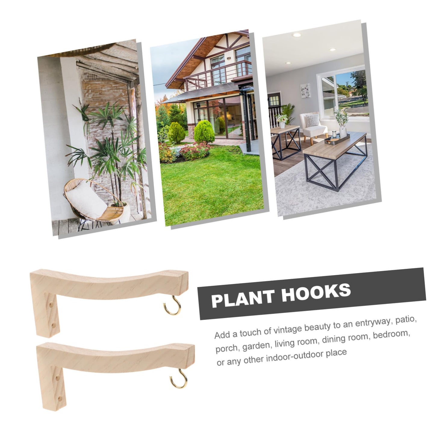 BESPORTBLE 2pcs Hanging Plant Hooks Wooden Plant Hanger for Indoor and Outdoor Decor Easy Install Wall-Mounted Bracket for Lanterns String Lights and Wind Chimes