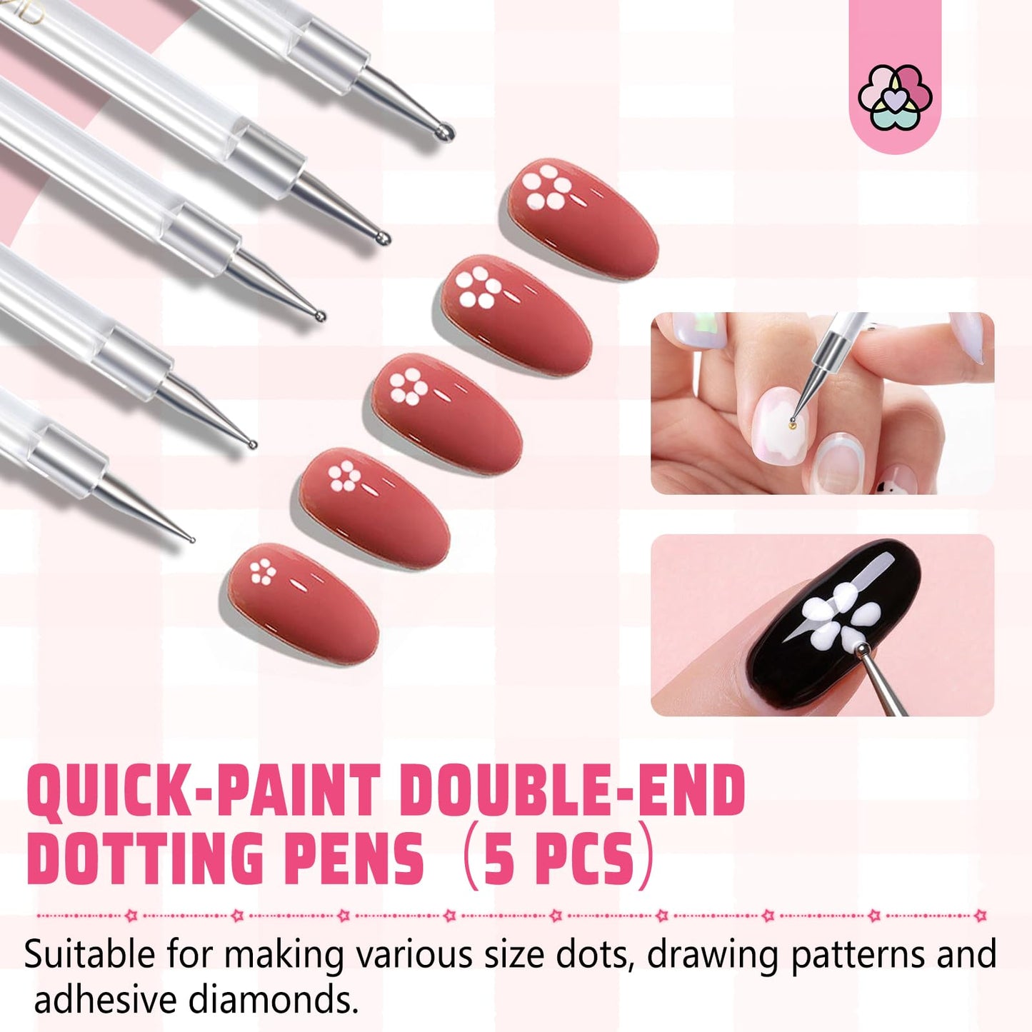 SAVILAND 6pcs Nail Art Liner Brushes & 5pcs Multi-Size Dotting Tools Set - Nail Brush Gel Polish Painting Nail Art Design Brushes Pen with Crushed Diamond Rhinestone Handle for Pulling Lines