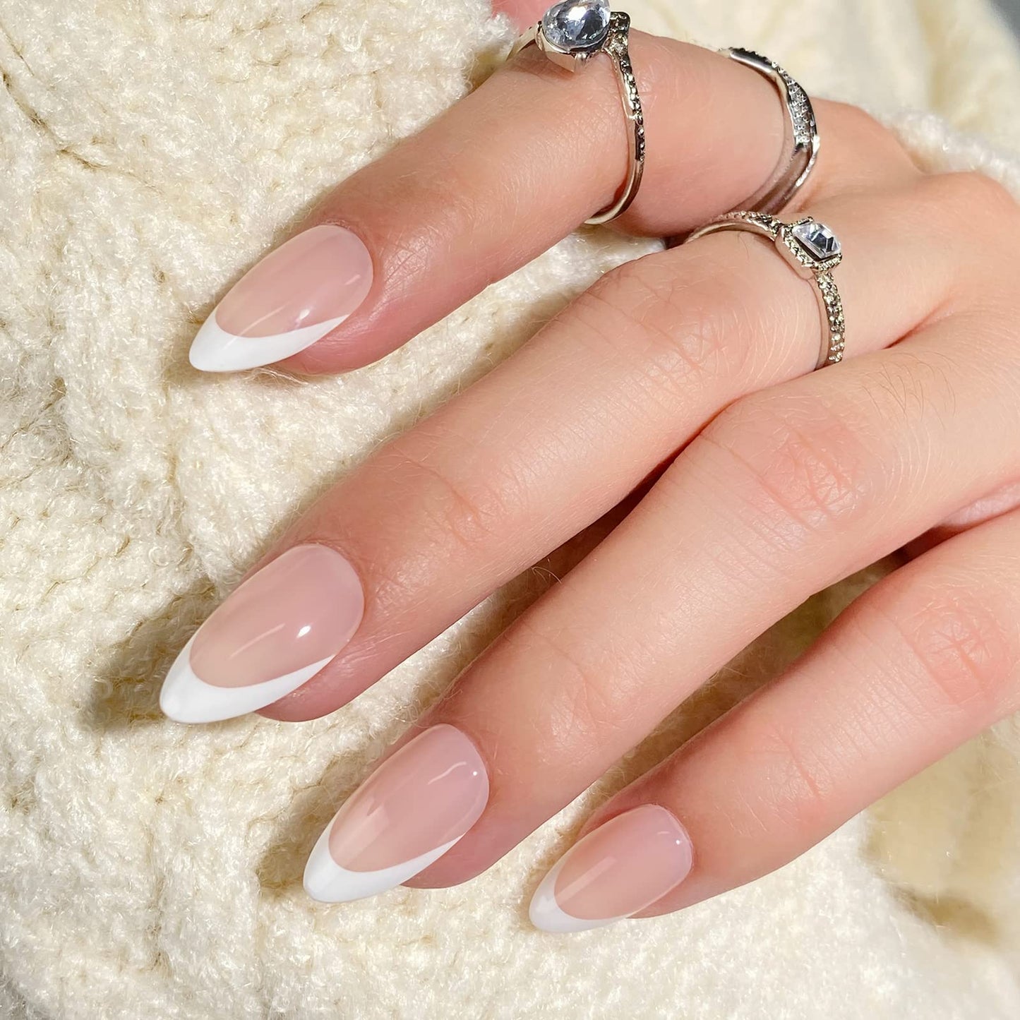 BTArtbox French TIp Press on Nails Toenails Short - Timeless Grace & White French