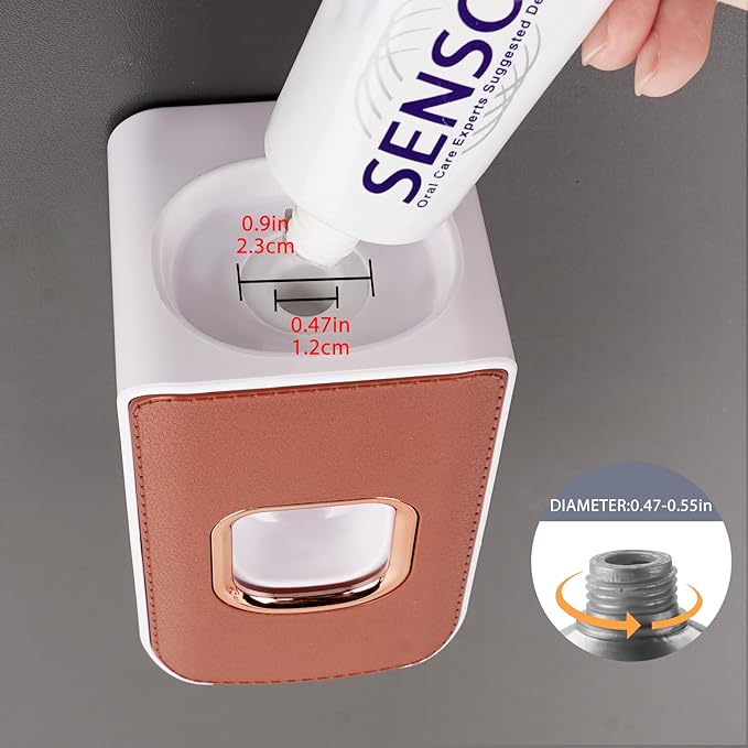 2 Slot Plastic Toothbrush Holder and Toothpaste Dispenser Wall Mounted, Automatic Toothpaste Squeezer, 2 in 1 Tooth Brush Toothpaste Organizer for Shower (Brown)