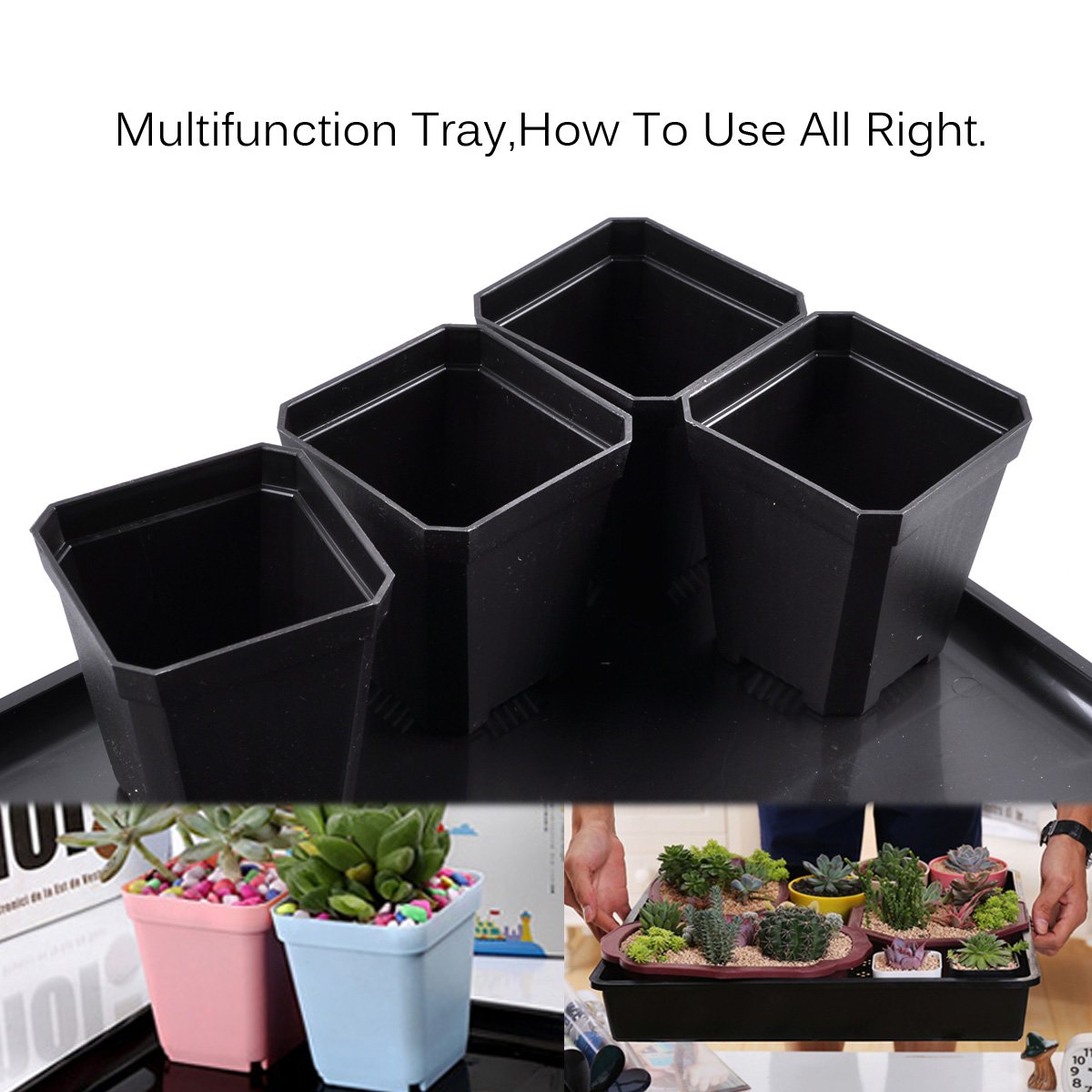 eZAKKA 37x30cm Seed Starter Tray Seed Seedling Starting Kit Plant Germination Kit Humidity Dome with 20 Pieces Square Seed Starter Pots (Black Pots)
