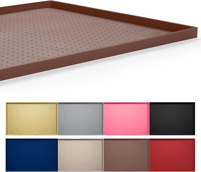 Hubulk Dog Feeding Mat,100% Waterproof Food Grade Silicone Pet Food and Water Bowl Placemat,Dishwasher, High Raised Edge to Prevent Spills,Nonslip Tray to Stop Messes on Floor（28"x18"x0.8",Hunter ）
