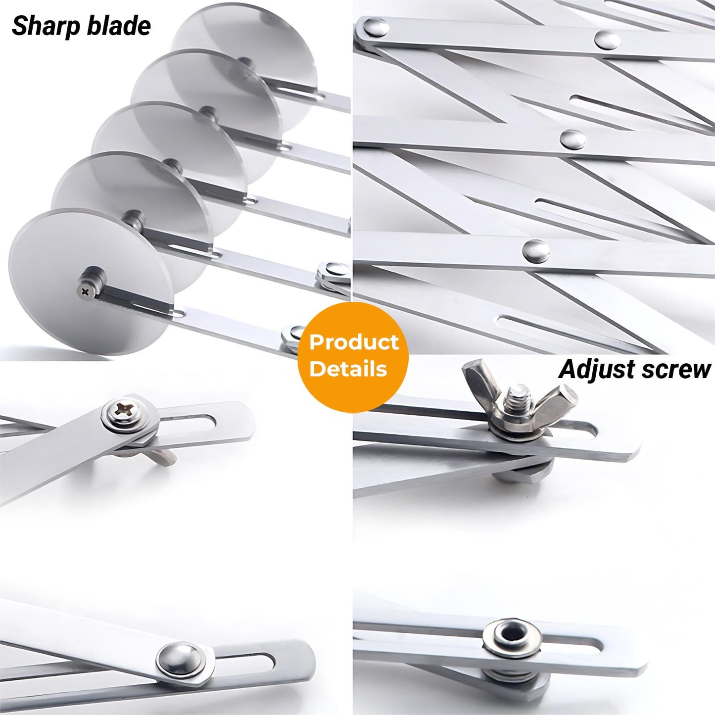 5 Wheel Pastry Cutter, Stainless Steel Pizza Slicer, Expandable Dough Cutter, Multi-Round Pastry Knife, Baking Cutter Roller Cookie Ravioli Cutter Wheel Divider