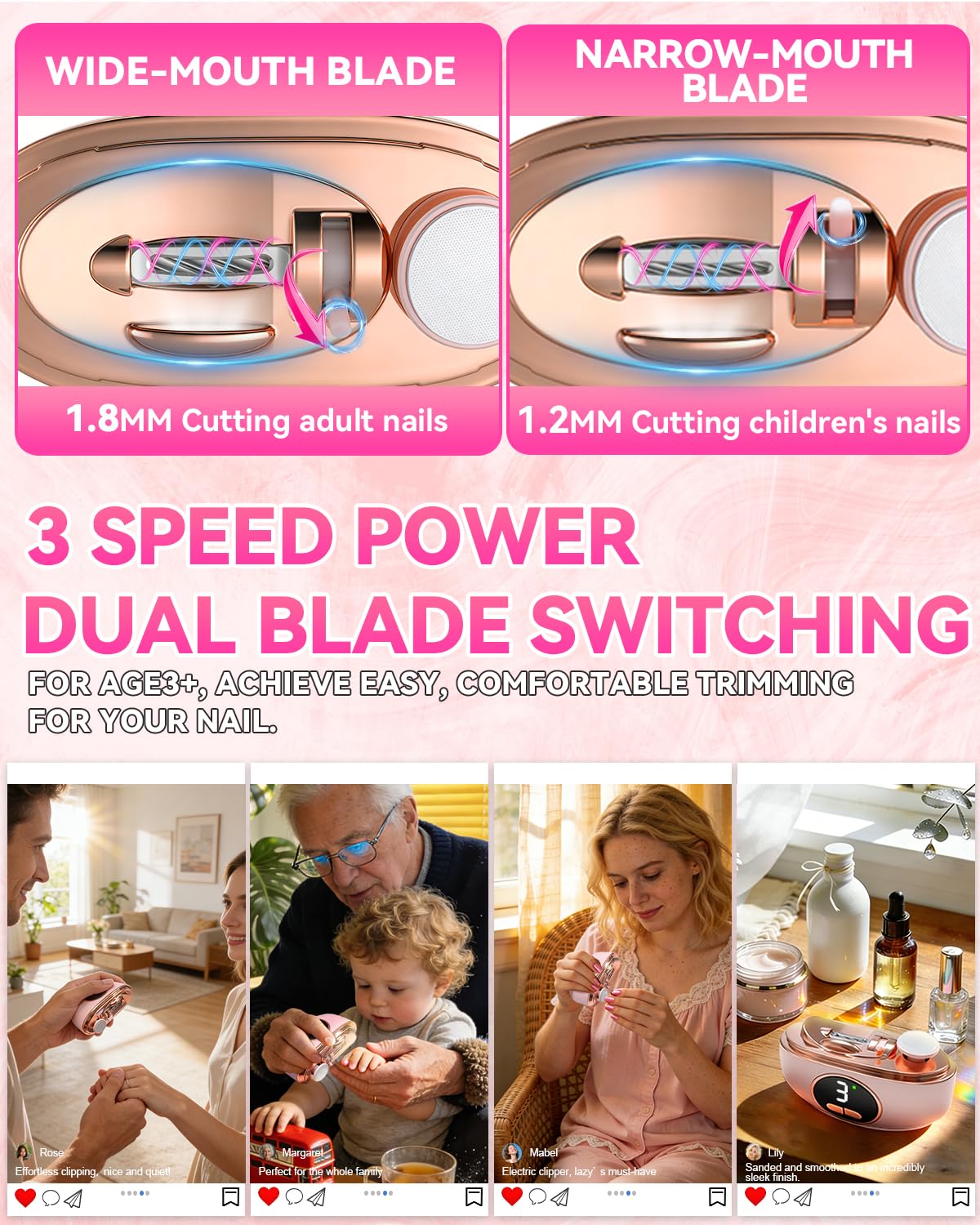 2026 Upgraded 3-in-1 Electric Automatic Nail Clipper【5.0 German Power Motor】【3 Smart Modes & Double-Blade】【Safe Nail Trimmer Polishing】 with LED Light & Dust Storage, Quiet & Gentle for Senior