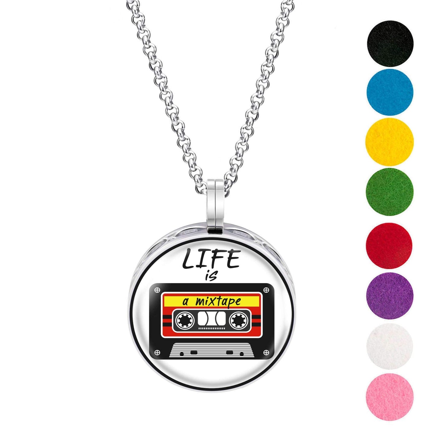 Wild Essentials Mixtape Enamel Finish Essential Oil Diffuser Necklace Gift Set - includes Aromatherapy Pendant, 24" Stainless Steel Chain, 8 Color Refill Pads