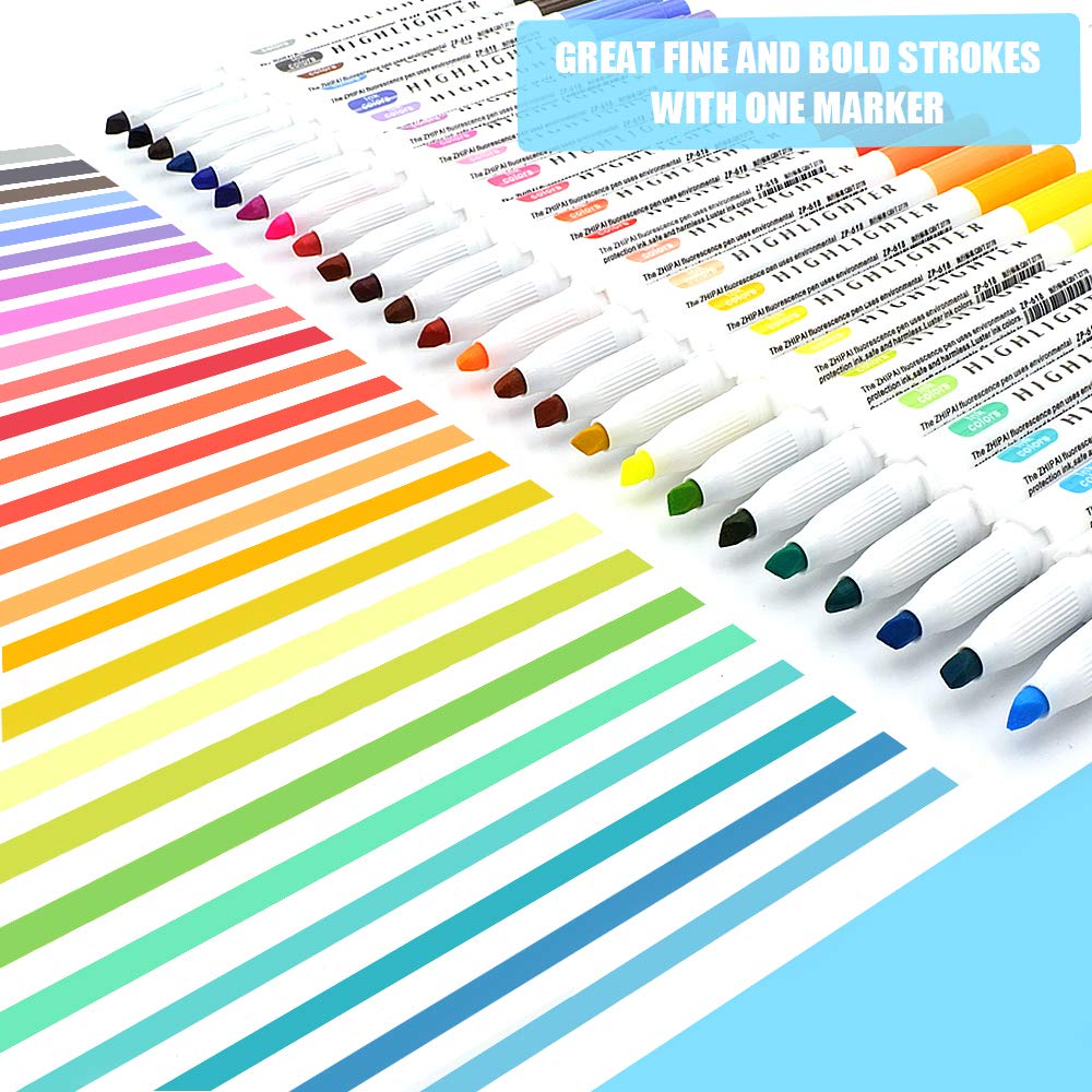 YOOUSOO 25 Pack Pastel Highlighters Assorted Colours, Dual Tip Bible Highlighter, Chisel Tip Mild Highlighters No Bleed Fluorescent Highlighter Pens for School Student Office Journals