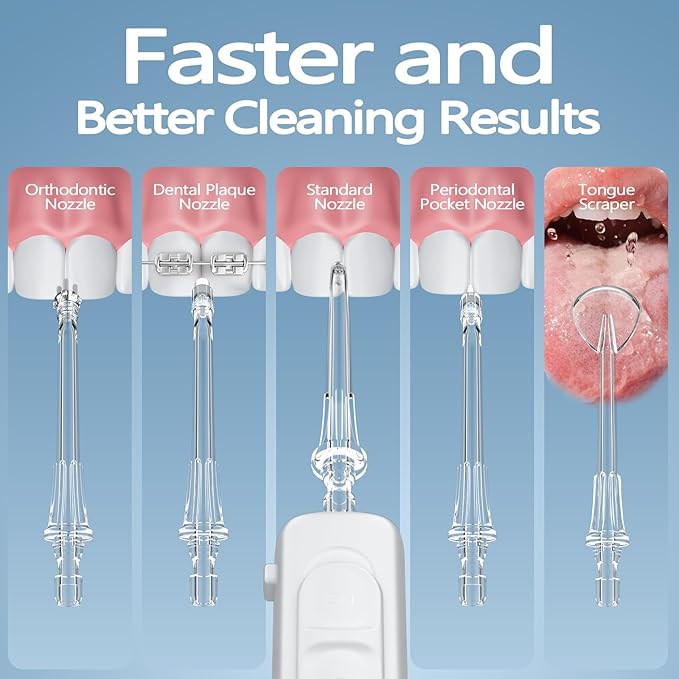 Water Dental Flosser, 600ML Large Water Tank Oral Irrigator for Teeth, 10 Modes Water Flosser with 5 Jet Tips Suitable for Multiple Users, IPX7 Waterproof Electric Flossing Machine for Family, White