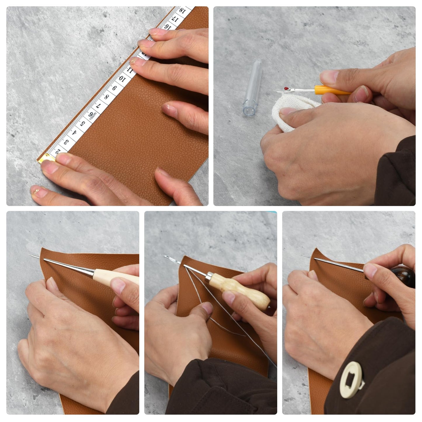 Leather Sewing Kit, Professional Leather Repair Kit with Upholstery Thread, Sewing Awl Hand Sewing Punch Stitching Needles for Craft DIY Tool (B Style)