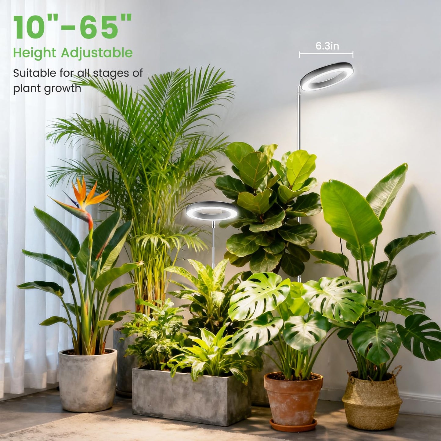 Aokrean 6.3in Grow Light, 80LED Full Spectrum Plant Light for Indoor Growing, Height Adjustable 10"-65", Auto Timer 6/12/16H, 3 Optional Spectrums, Idea for Large Plant, 5V, Black, 2 Pack