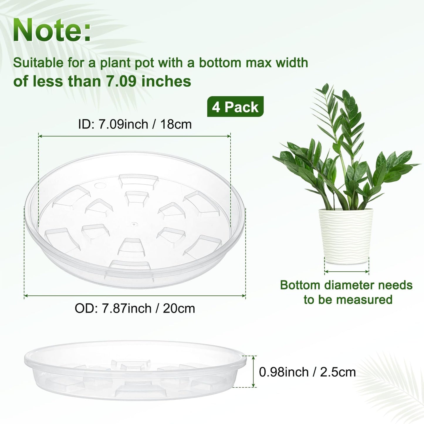 M METERXITY 4-Pack Plant Saucer, 7.09 Inch/18 cm Plastic Plant Trays Thicker for Water Drainage and Protection/Pots/Indoor/Outdoor, Flowerpot Drip Tray [Transparent]