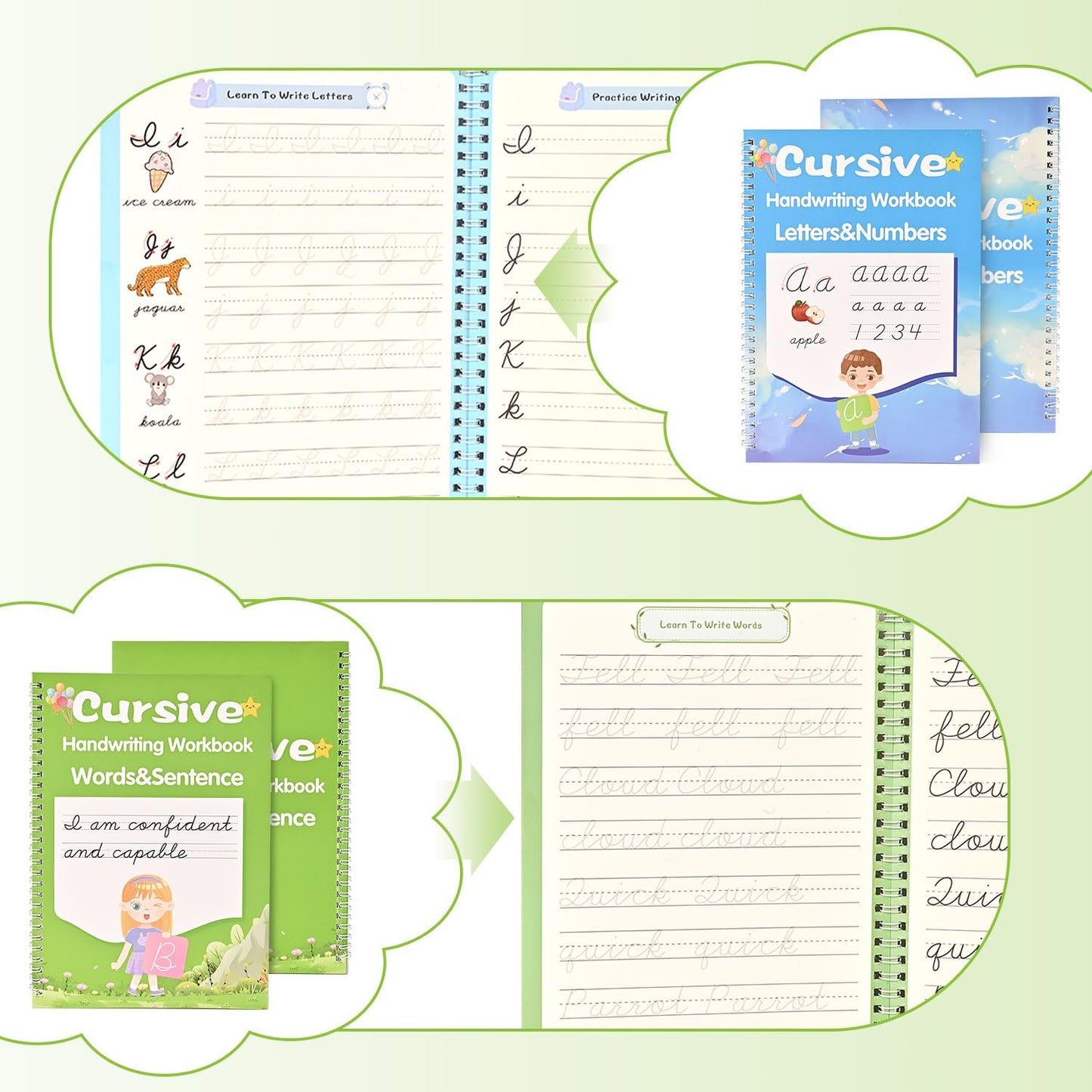 Grooved Cursive Handwriting Workbook for Kids Ages 8-12, Reusable Cursive Writing Practice Book, Cursive Calligraphy Kit with Disappearing Ink, Cursive Copybook for Beginners & Teens