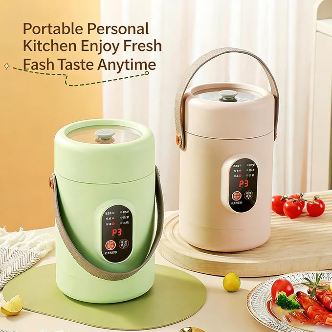 Multifunctional Health Pot, 500W Portable Mini Electric Cooker with Ceramic Glaze Inner & Steamer, Small Slow Cooker with 12-Hour Reservation, for Porridge, Rice, Soup & Steaming (800ml-Green)
