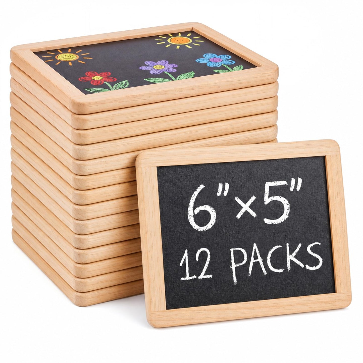 Chinco 12 Pcs Small Slate Chalkboard Mini Chalk Board with Frames Mini Board Signs School Supplies for Classroom Home Office (6 x 5 Inch,Wood)