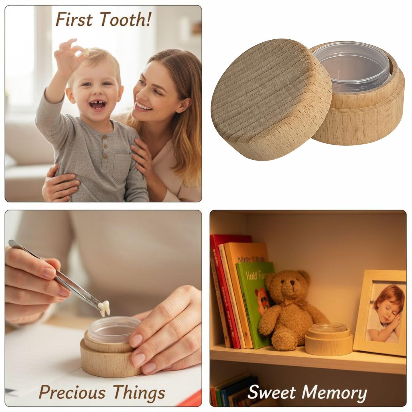 Toyosport 2 Pcs Wooden Tooth Box, Acrylic Jar, Double Layer Tooth Keepsake Box, Laser Engraved Cartoon, Rounded Edges, Lost Teeth Storage For Youngsters, Tooth Fairy Gift