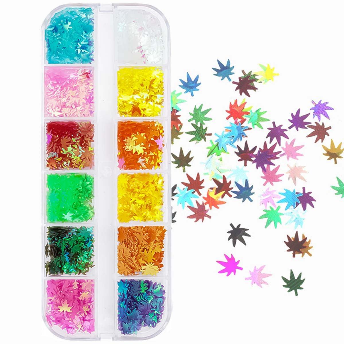 2 Boxes Maple Leaf Glitter Nail Art Sequins 3D Fall Leaves Glitters Flakes Autumn Nail Art Glitter Sequins Holographic Glitter Design Nail Supplies for Women DIY Manicure Accessories Decorations