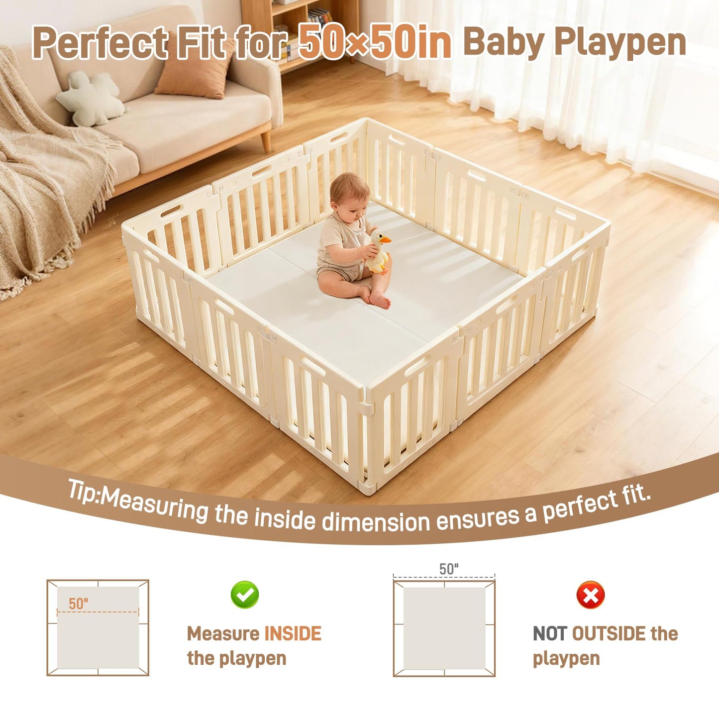Bootuu Baby Play Mat for Floor 1.4" Thick Memory Foam 50x50 Playpen Mat for Toddlers Infant Kids with Non-Slip Backing Safe for Crawling, Water-Repellent Leather for Tummy Time, Tatami Style(Grey)