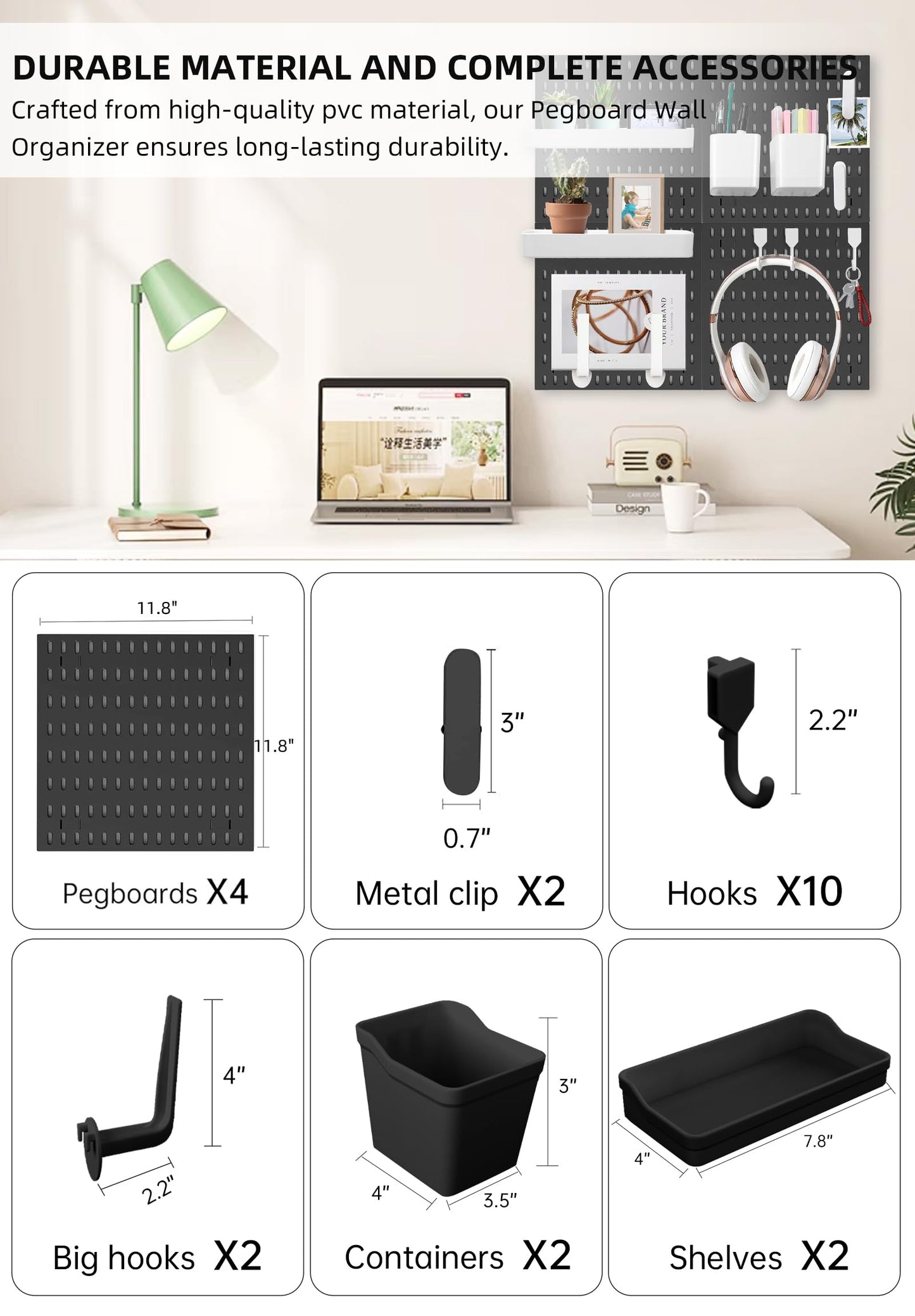 EVDBOBO Wall Organizer Peg Board - Elevate And Declutter Your Gaming And Office - Create A Perfectly Structured Space(Black)