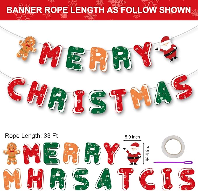 Merry Christmas Paper Garland Banner Kit