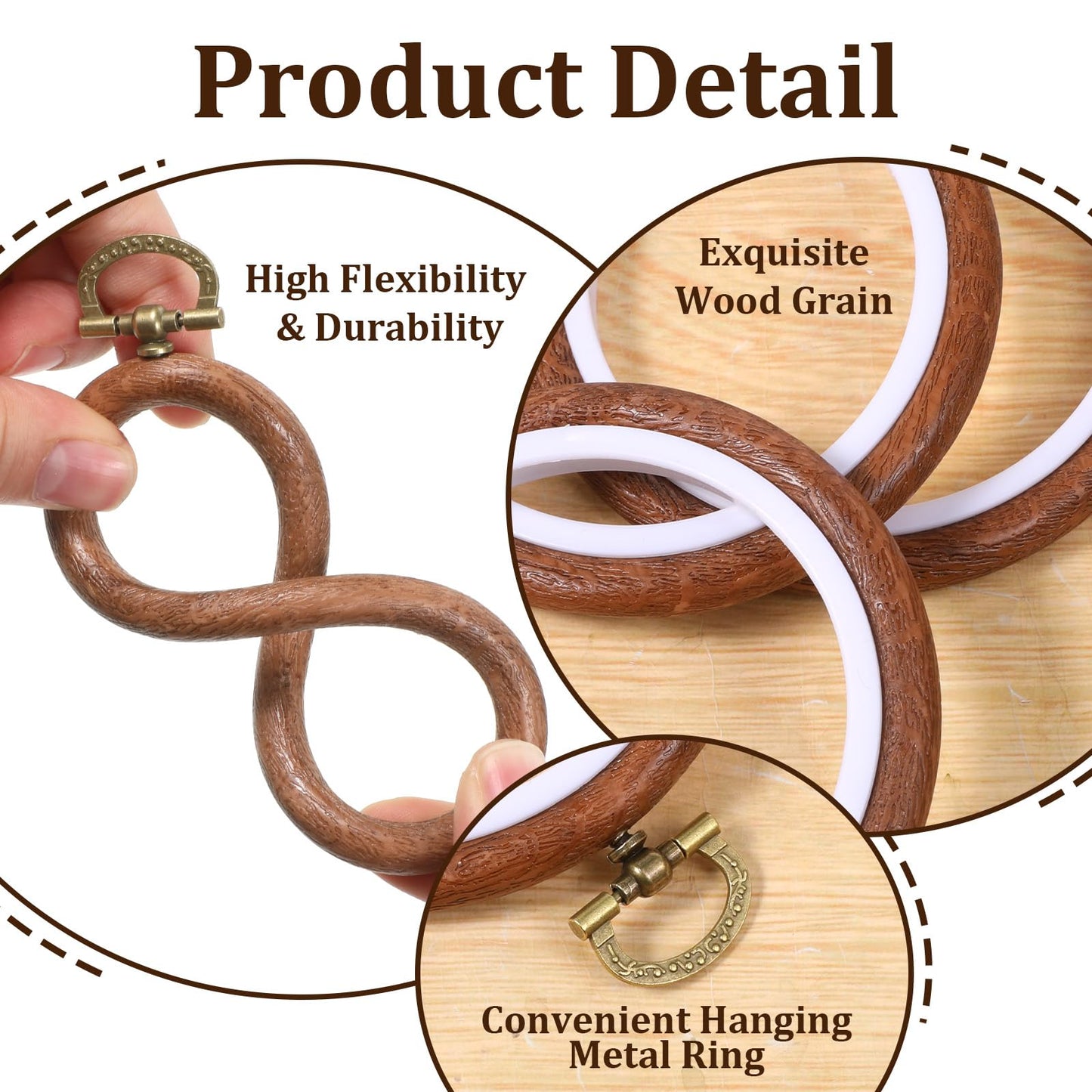 AOZUO 15 Pcs 4 Inch Embroidery Hoops Set, Round Imitated Wood Cross Stitch Hoop Rings Circle Display Frame Kits for Art Craft Sewing Embroidery Handy DIY Ornaments Christmas Decoration