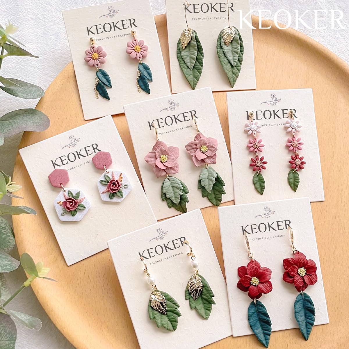 Keoker Leaf Clay Cutters Set, 7 Shapes Polymer Clay Leaf Cutters with Polymer Clay Press Mold, Polymer Clay Earring Molds, Spring Polymer Clay Earring Cutters, Polymer Clay Earring Tools