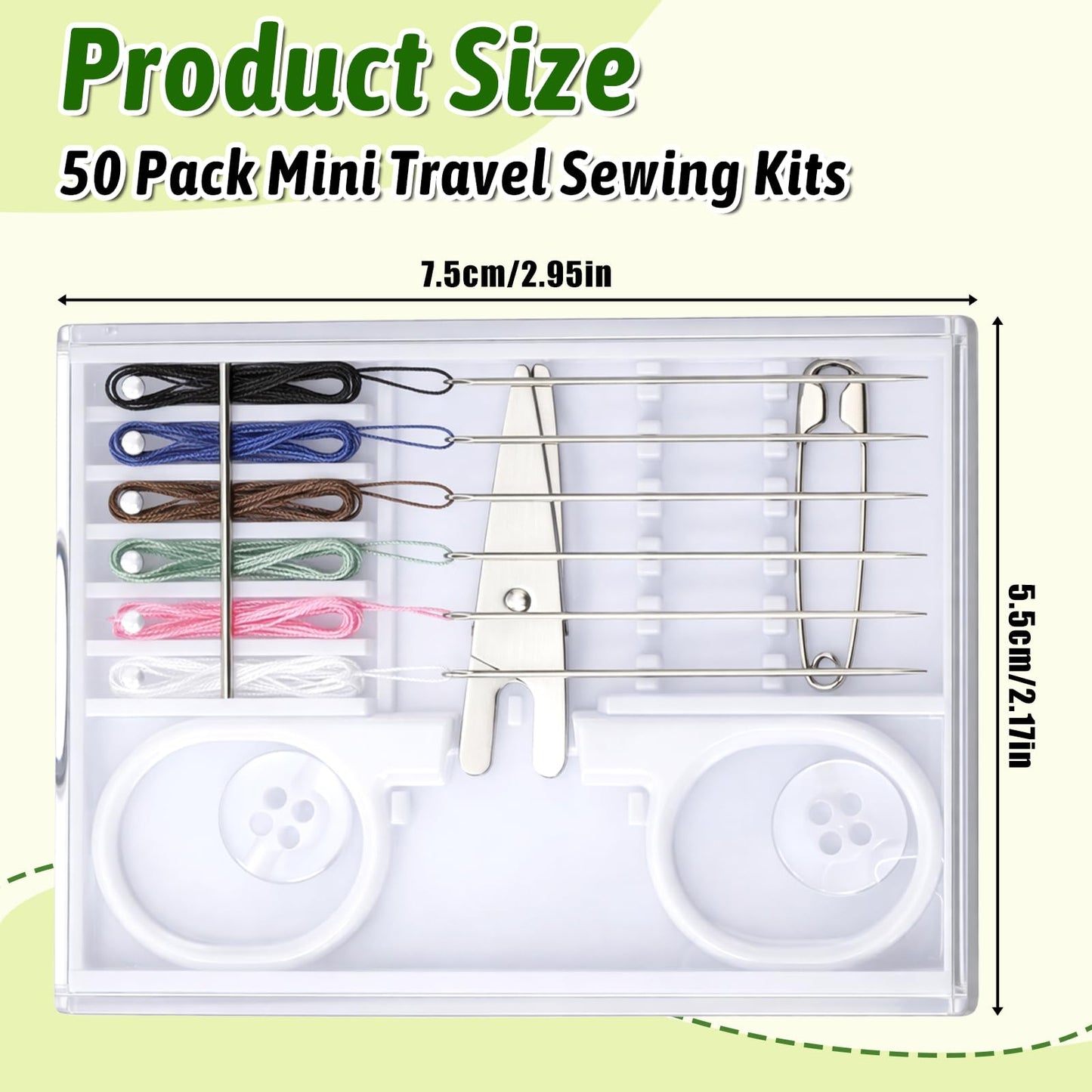 Lyksgir 50 Boxes Quick Fix Sewing Kits Bulk, Small Travel Sewing Box, Portable Pre-Threaded Needle Emergency Repair Tool, Including 2 Buttons, 6 Colors of Thread, 1 pin, and Scissors