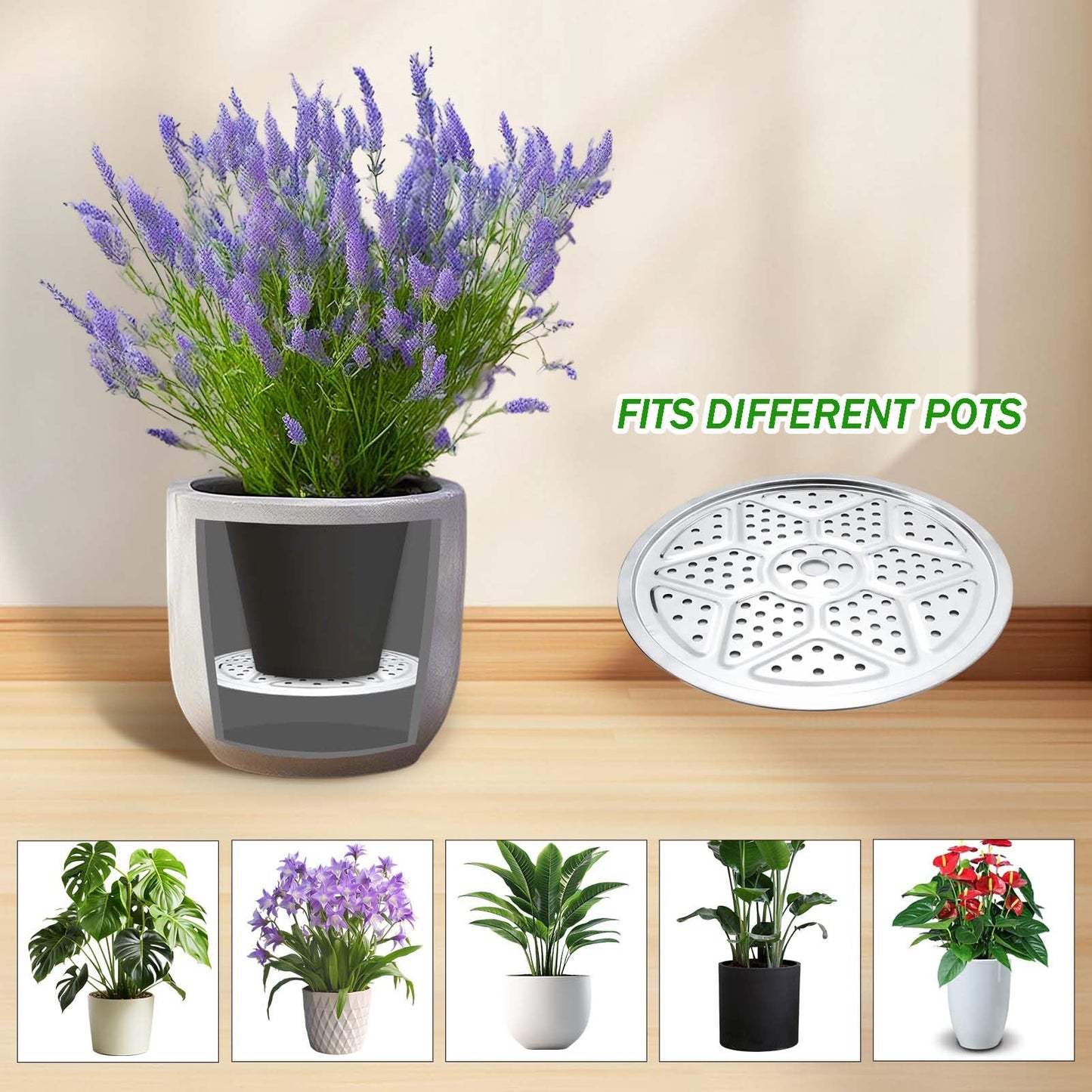 3PCS Round Planter Inserts for Large Tall Pots, 15.7" Stainless Steel Flower Pot Lift Insert Portable Planter Accessories Circular Plant Riser for Inside Pots with Drainage Hole, Use Less Potting Soil