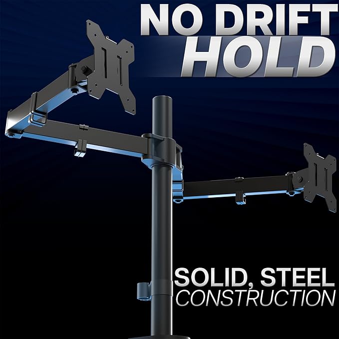 VIVO Dual Ultrawide Monitor Desk Mount, Heavy Duty Fully Adjustable Steel Stand, Holds 2 Computer Screens up to 38 inches and Max 10kg Each, Black, STAND-V038