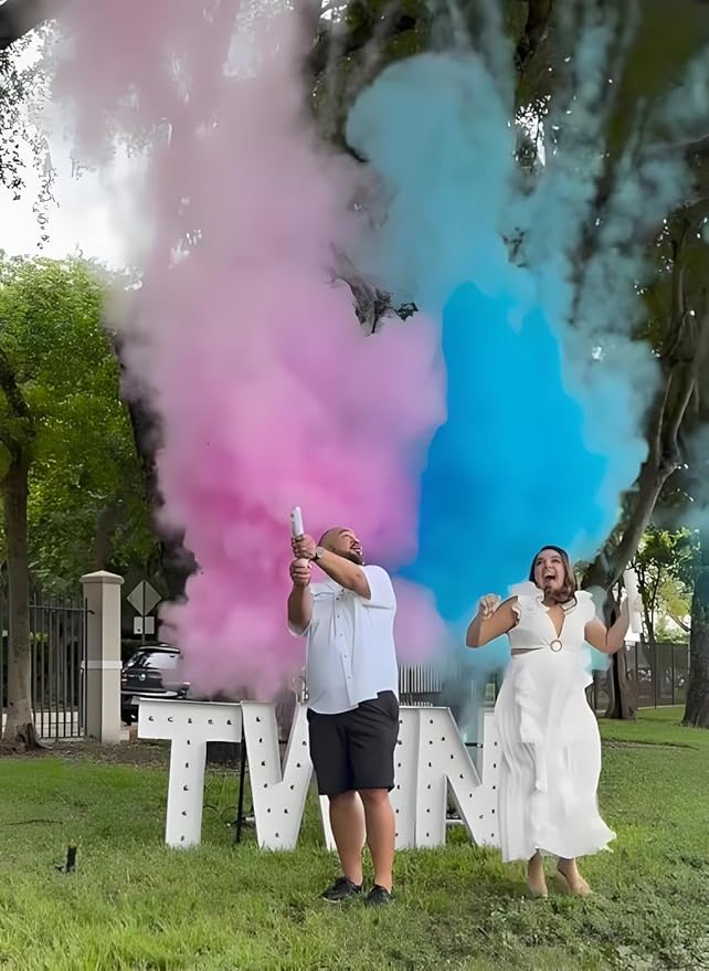 Gender reveal Fire Extinguisher, 100% Biodegradable Blue smoke, Baby boy Reveal Party Decorations, Ideal for Exciting Baby Shower (BLUE, Two Bottles)