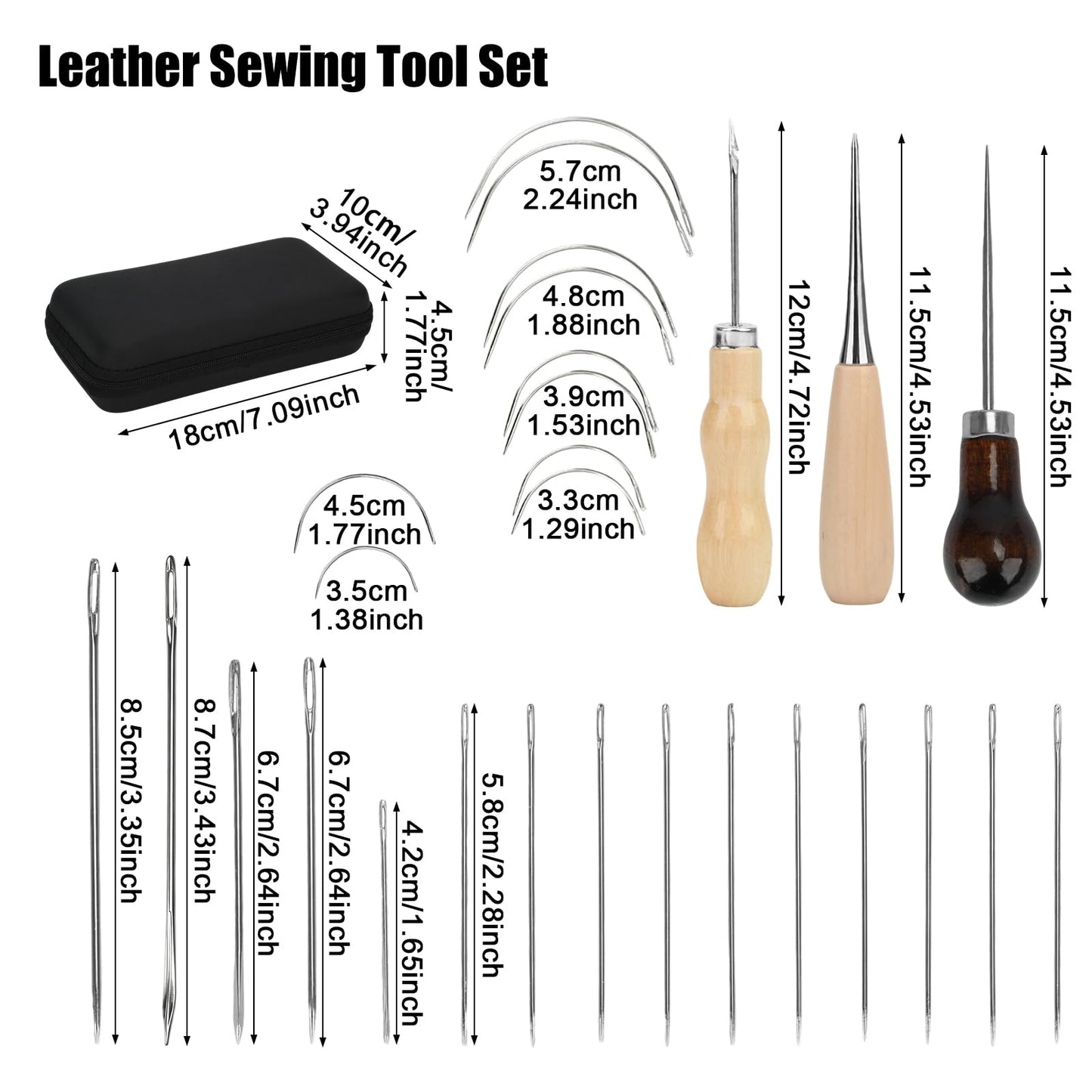 Leather Sewing Kit, Professional Leather Repair Kit with Upholstery Thread, Sewing Awl Hand Sewing Punch Stitching Needles for Craft DIY Tool (B Style)
