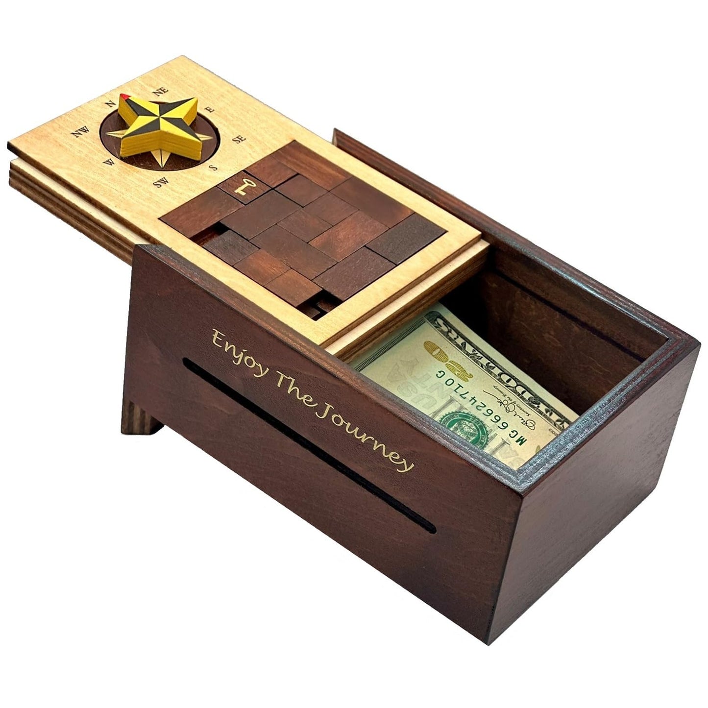 Navigation Enigma Secret Puzzle Box Money and Gift Card Holder in a Wood IQ Escape challenging Lock Box with Hidden Compartments Brainteaser