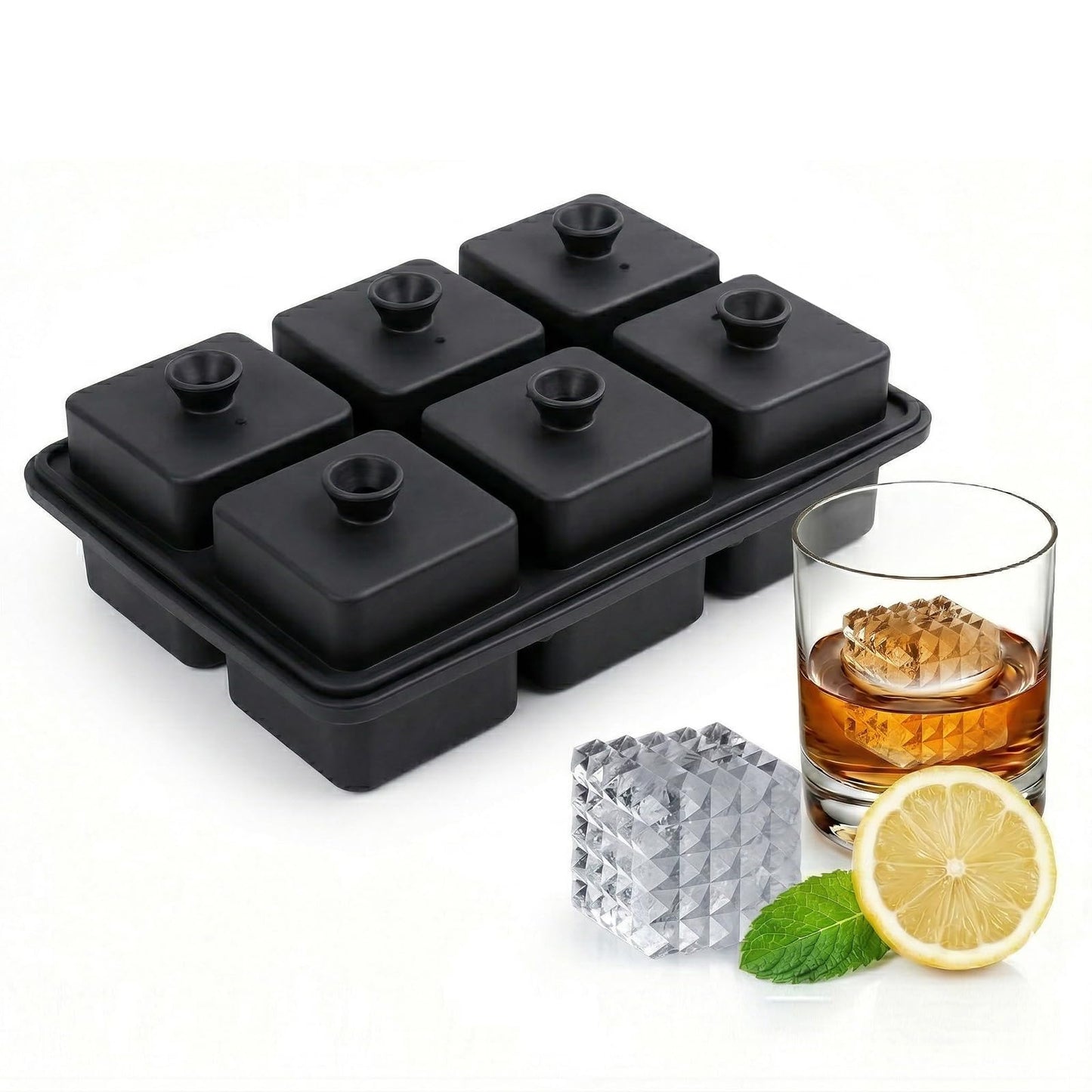 Large Ice Cube Tray with Lid 2inch,Reusable Ice Cube Trays for Freezer,Food-Grade Silicone Ice Trays for Freezer Cube Molds for Cocktail,Whiskey,Meal Prep,Stackable Flexible Icetray (Rhomboid Square)