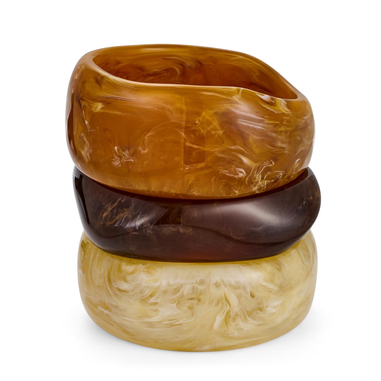 ENSKEFEN 3PCS Acrylic Resin Bangle Bracelet Set for Women Chunky Wide Beige Brown Geometric Irregular Acrylic Bracelets Vintage Statement Resin Bangles