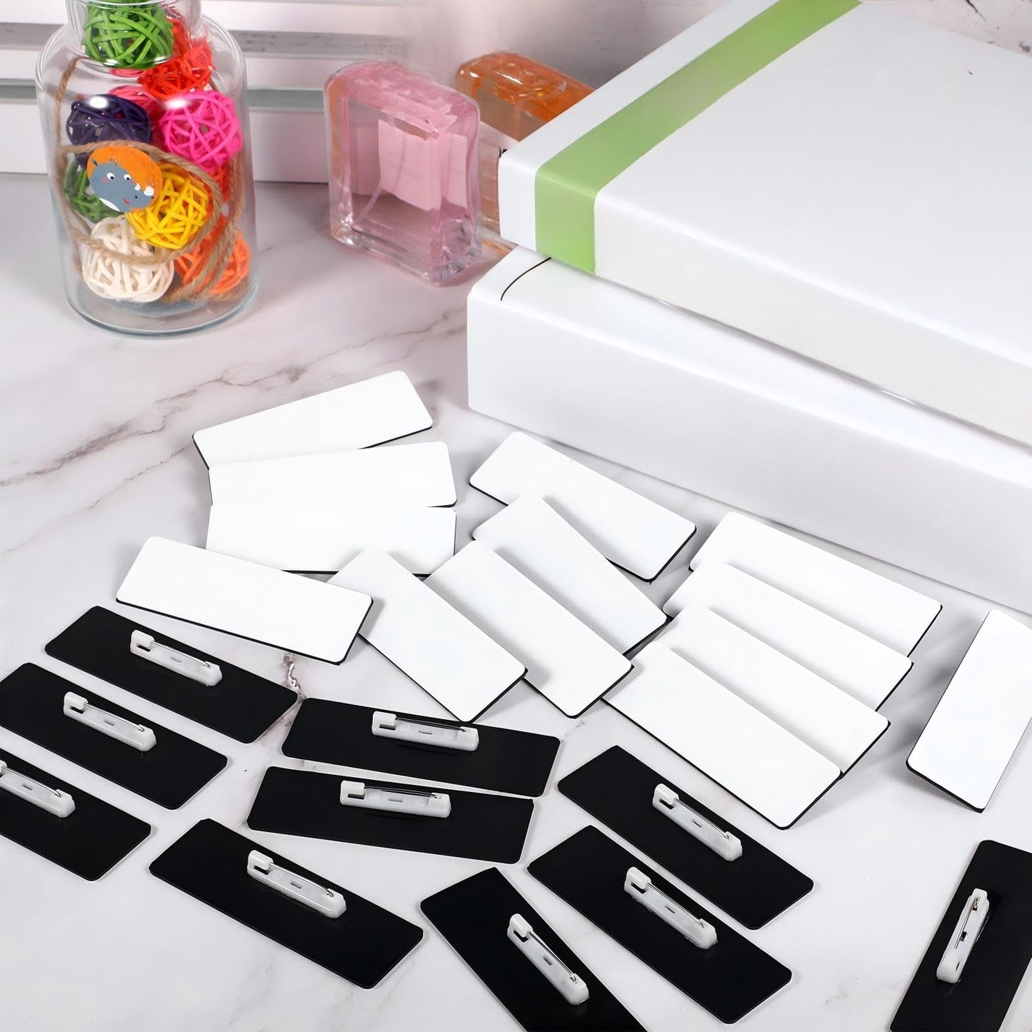 Name Tag Blank Name Badges 1 x 3 Inch DIY Blank ID Name Badge with Pin Backing for Office Workers Students, Personalized Badges Making (25 Pieces)