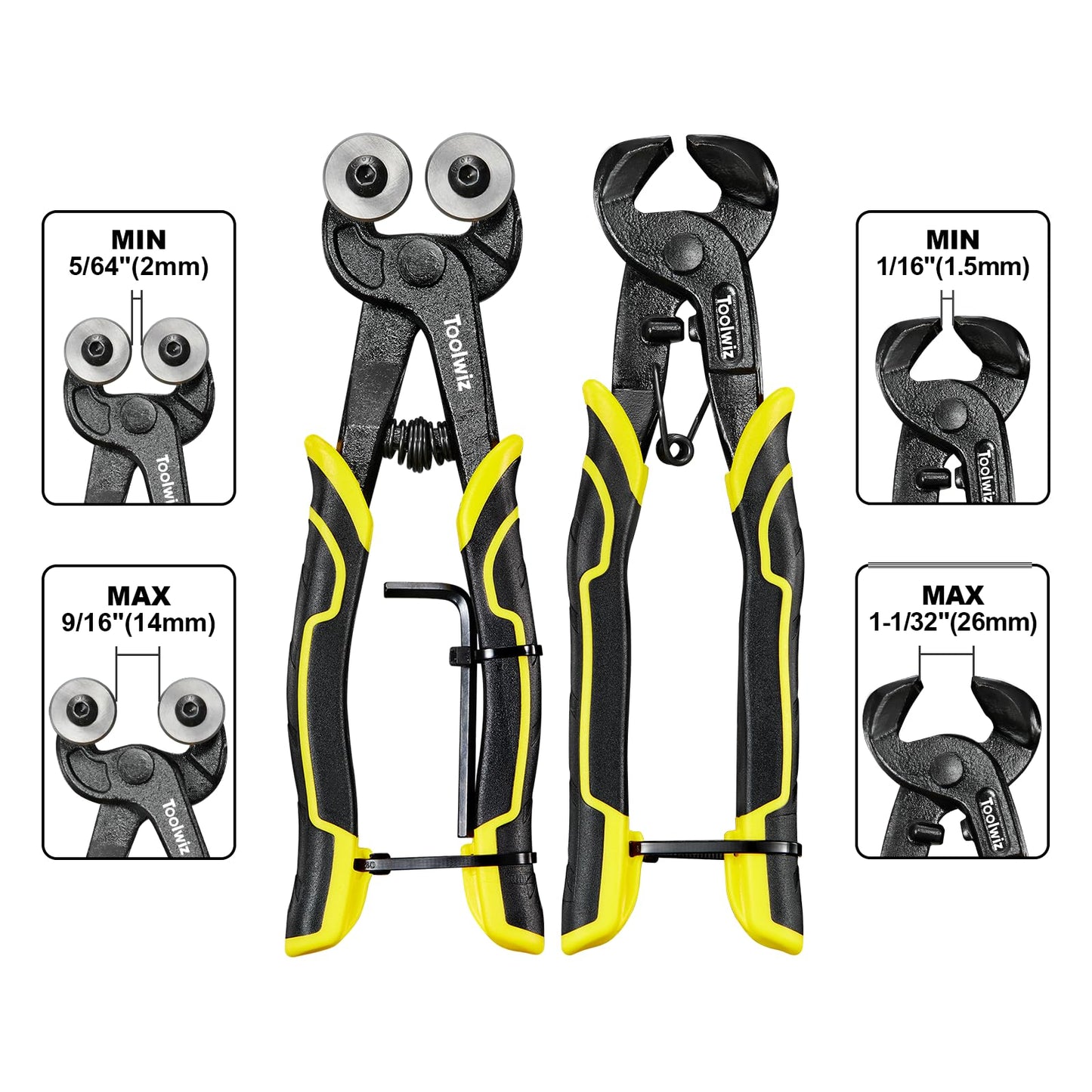 Toolwiz Glass Tile Nippers 2 pcs Heavy Duty Tungsten Carbide Wheeled Stained Glass Mosaic tiles and Hd Ceramic Tile Nipper Pliers Tools with Ergonomic Handles for Porcelain Mirror Stone DIY Projects