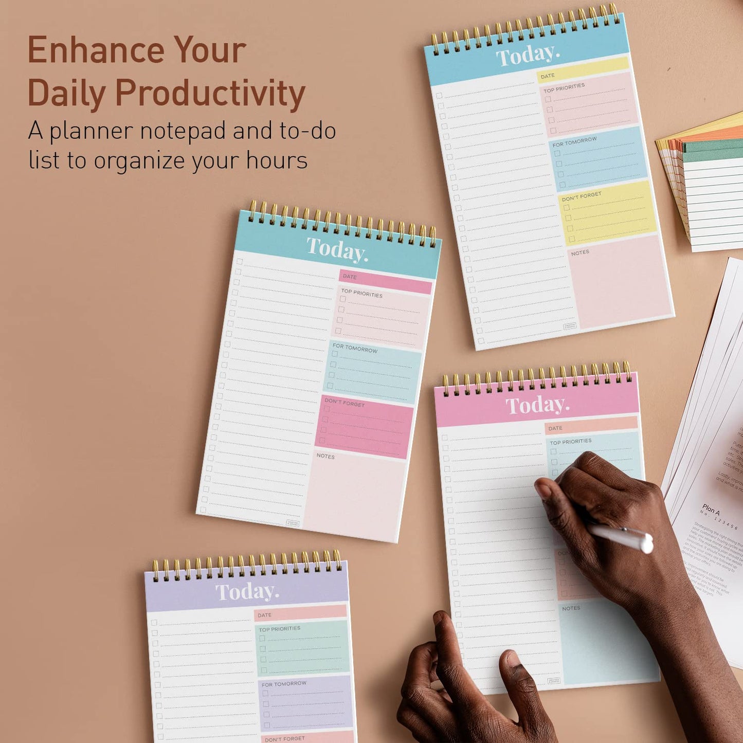 Sweetzer & Orange Daily & Weekly To Do List Notepad – Undated Work Planner & Organizer with Wish List Section, 52-Sheet Coiled Task Pad for Productivity – SET OF 4 To Do List Notebook for Work