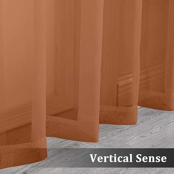 OVZME Orange Sheer Curtains 63 inch Length 2 Panels for Bedroom Living Room, Light Filtering Dual Rod Pocket Voile, Each 42 Width by 63 Length