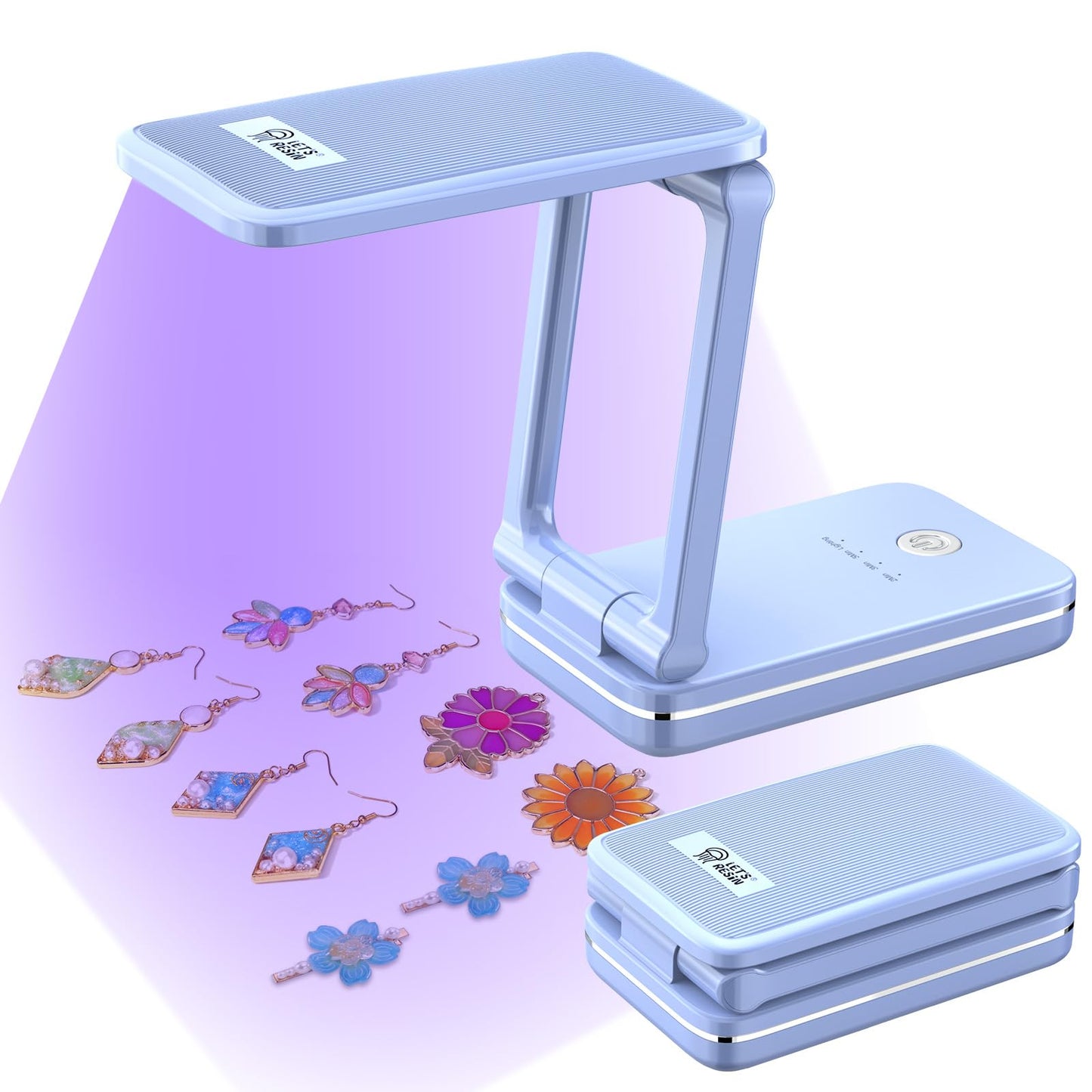 LET'S RESIN Portable Cordless UV Lamp, Rechargeable UV Light with Foldable & Adjustable Height, Large Curing Area, 2H Battery Life, 20min Curing for Molds, Jewelry Making UV Resin Curing Tool