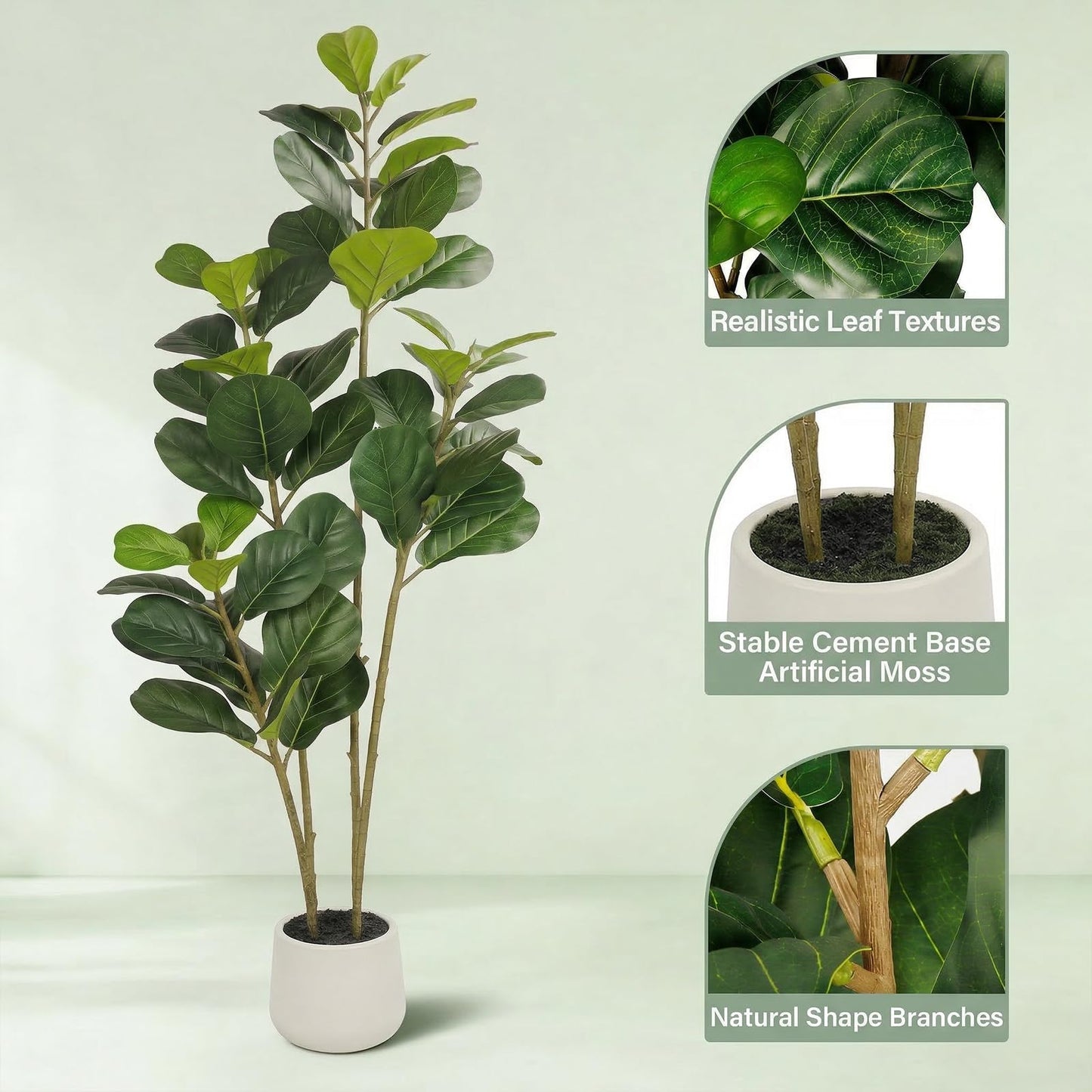6FT Artificial Fiddle Leaf Fig Tree for Indoor Home Office Decor-Realistic Fake Ficus Tree in Black Planter,Faux Plant with Lifelike Trunk&Leaves for Living Room,Housewarming Gift