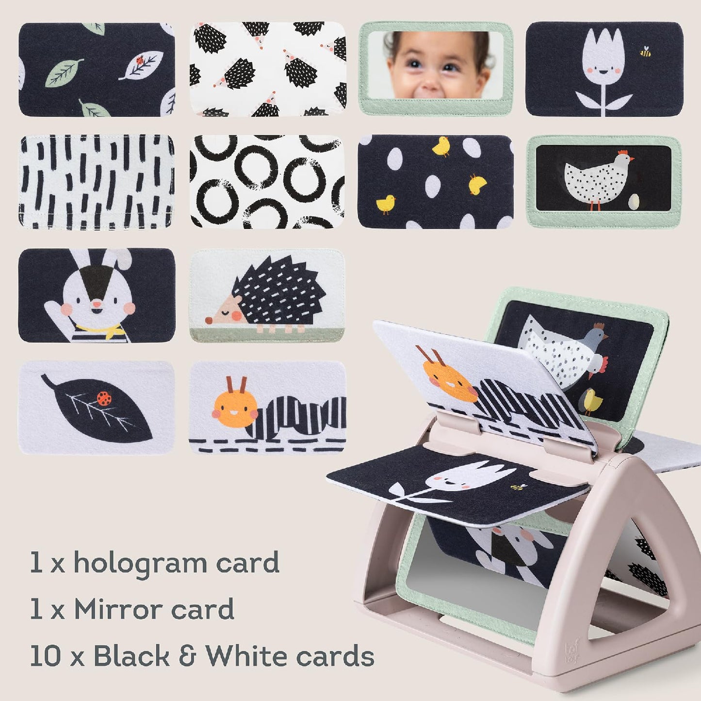 Taf Toys Black & White Rattling Spinning Book High Contrast Newborn Baby Toy 0-6 6-12 Months with Mirror for Visual Stimulation, Tummy Time & Early Cognitive Development, Montessori Learning Activity