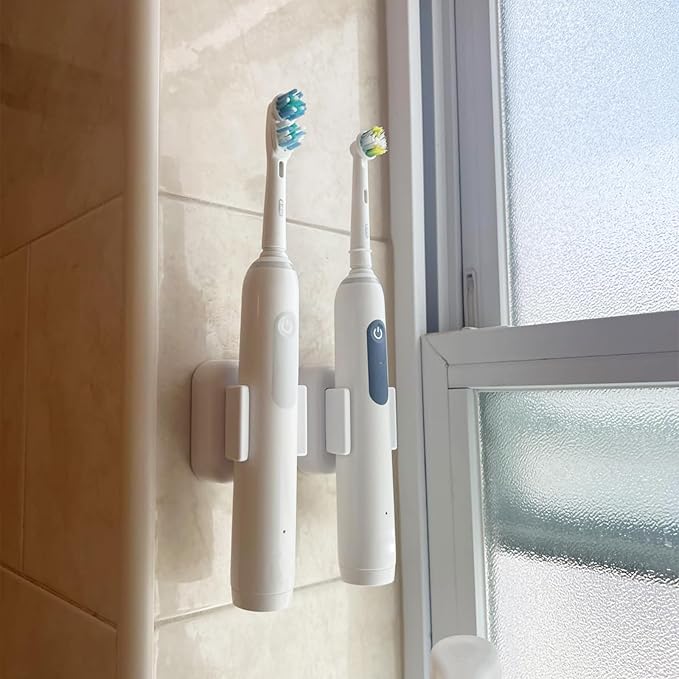 Wall Mounted Toothbrush Holder–Self-Adhesive Electric Toothbrush Organizer for Bathroom, No Drilling, Space-Saving, Multi-Function for Dorms & Kitchens (4)