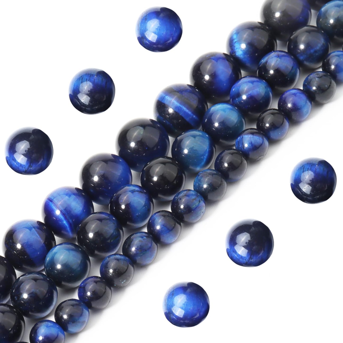 Siomia 60pcs 6mm Natural Blue Tiger Eye Gemstone Beads Energy Healing Crystal Round Loose Stone Beads for Jewelry Making, DIY Bracelets Necklaces